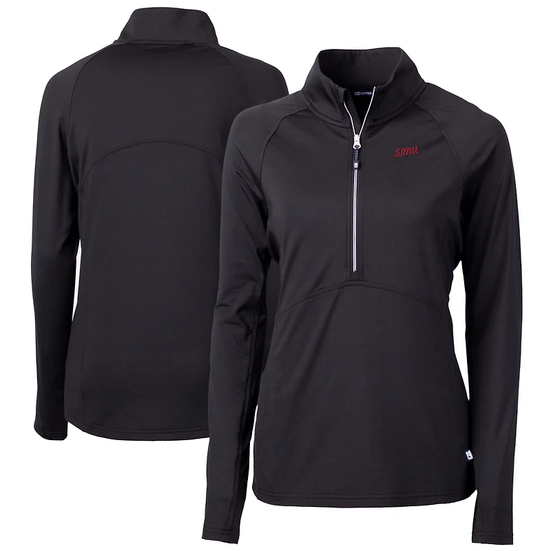 Women's Cutter & Buck Black SMU Mustangs Vault DryTec Adapt Eco Knit Stretch Recycled Raglan Half-Zip Top