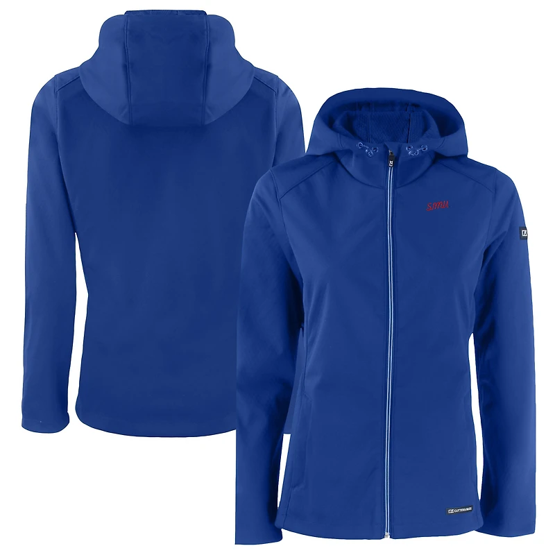 Veste à capuche entièrement zippée en softshell recyclée Cutter & Buck Royal SMU Mustangs Evoke Eco pour femme