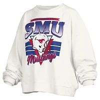 Sweat-shirt rétro surdimensionné Janice blanc SMU Mustangs pour femme, longueur à la taille