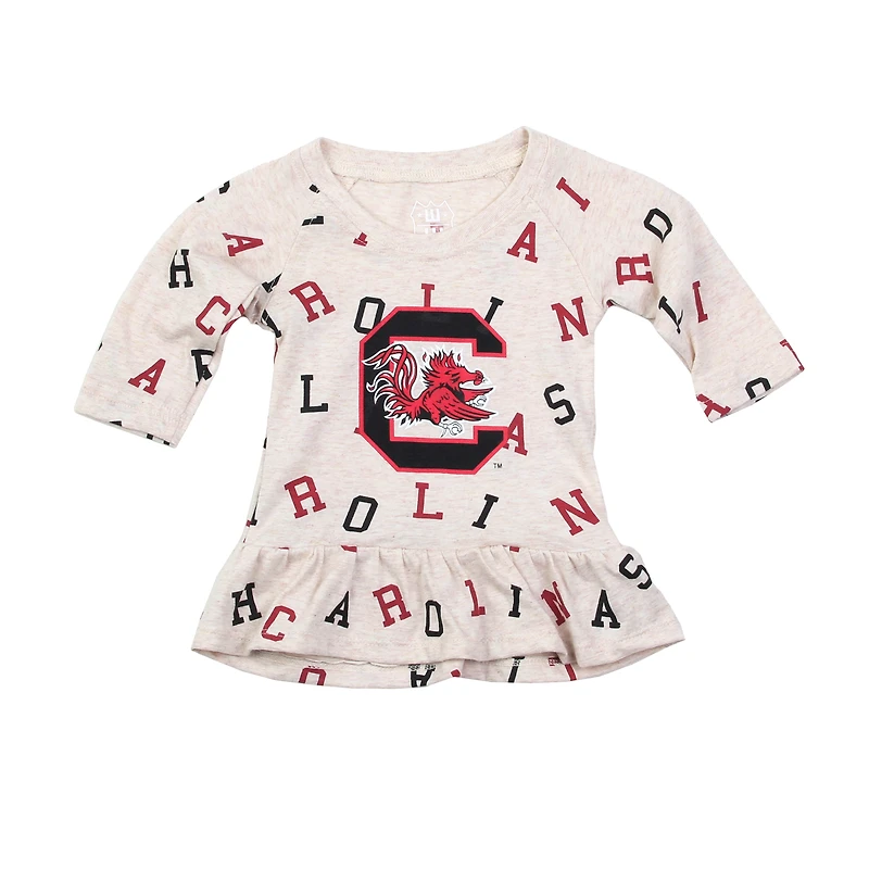 Girls Toddler Wes & Willy Oatmeal South Carolina Gamecocks Ruffle Raglan Long Sleeve T-Shirt Leggings Set