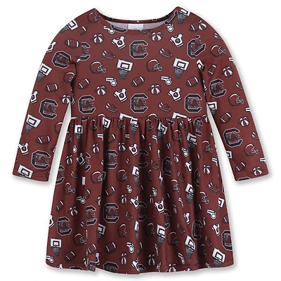Girls Toddler ZooZatz Garnet South Carolina Gamecocks All-Over Print Football Dress