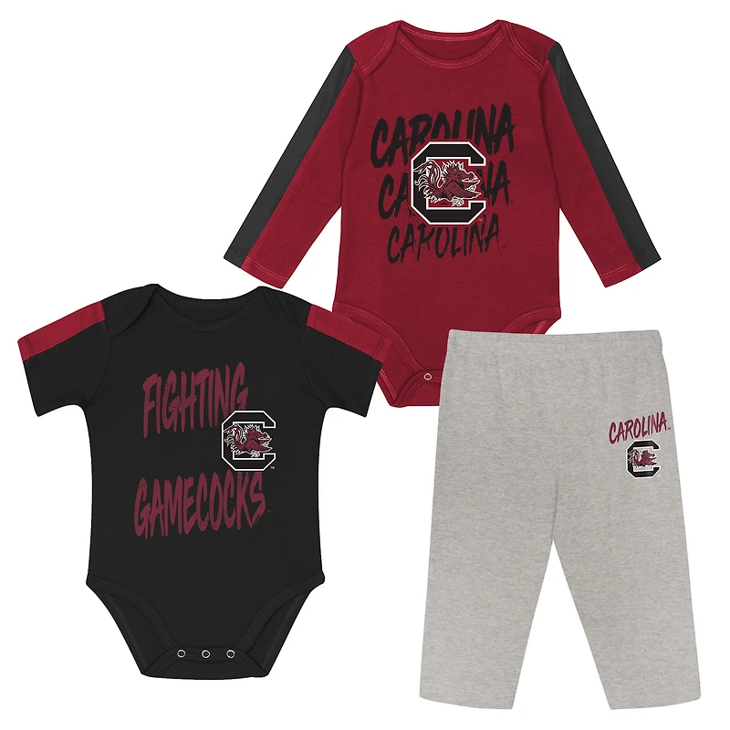 Ensemble 3 pièces pour bébé Outerstuff Grenat/Noir Gamecocks de Caroline du Sud Double Down Body et pantalon