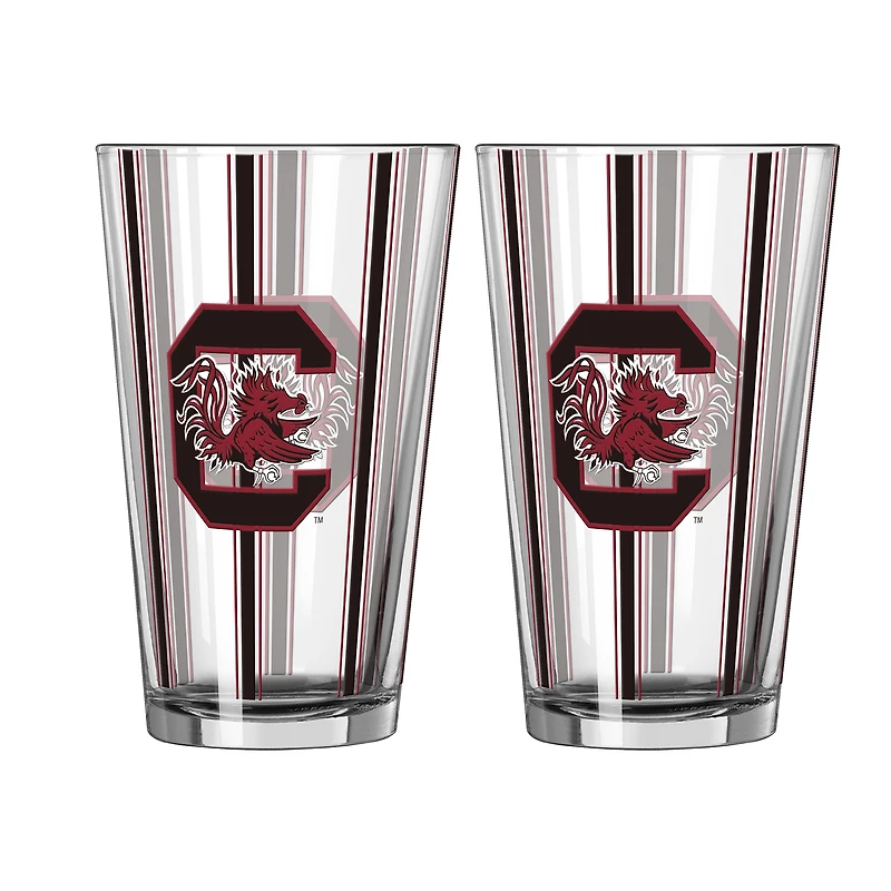 Ensemble de deux verres à bière rayés de 47 cl (16 oz) Logo Brands South Carolina Gamecocks