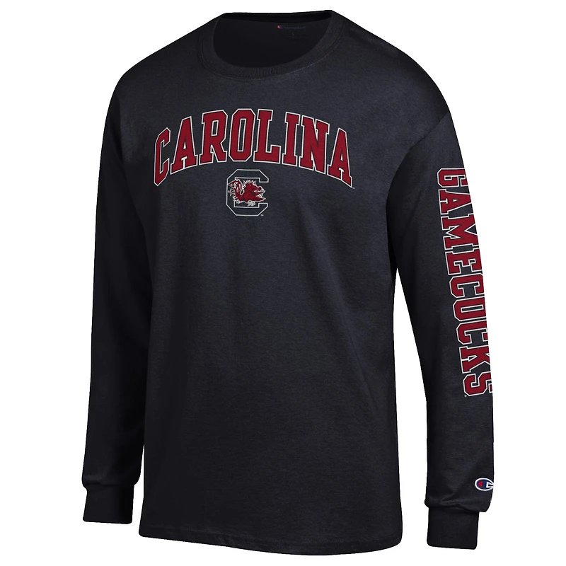 T-shirt à manches longues noir Champion South Carolina Gamecocks avec logo Arch Over 2-Hit