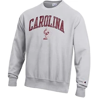 Men's Champion Gray South Carolina Gamecocks Distressed Arch Over Logo Reverse Weave Crew Neck Sweatshirt