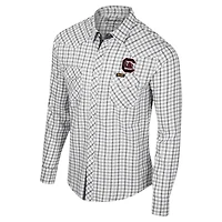 Men's Colosseum x Wrangler White South Carolina Gamecocks Plaid Window Pane Long Sleeve Full-Snap Shirt