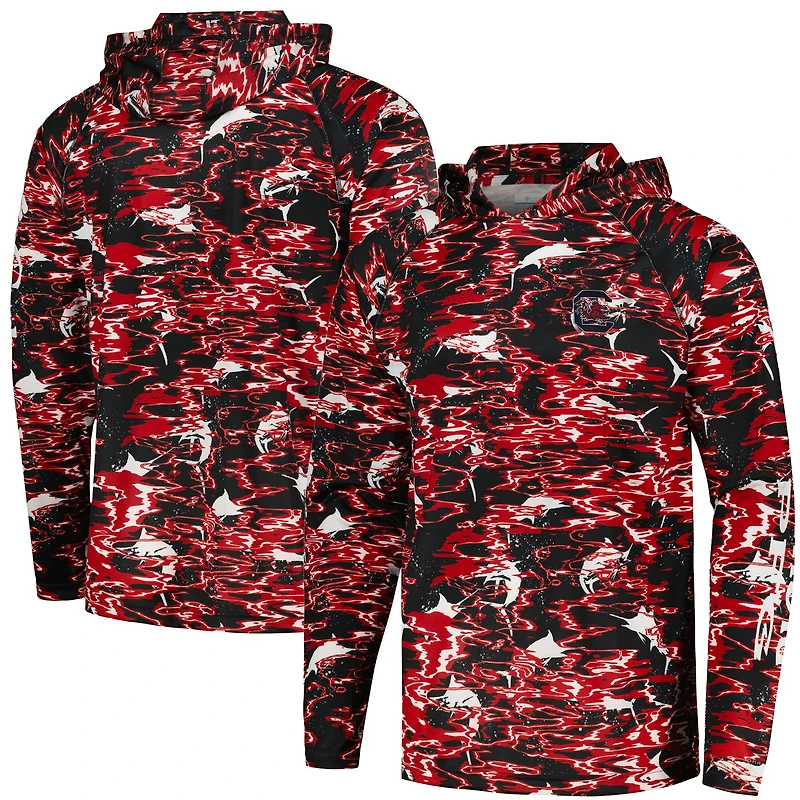 Columbia Black South Carolina Gamecocks PFG Terminal Tackle Omni-Shade Rippled T-shirt à capuche manches longues pour homme