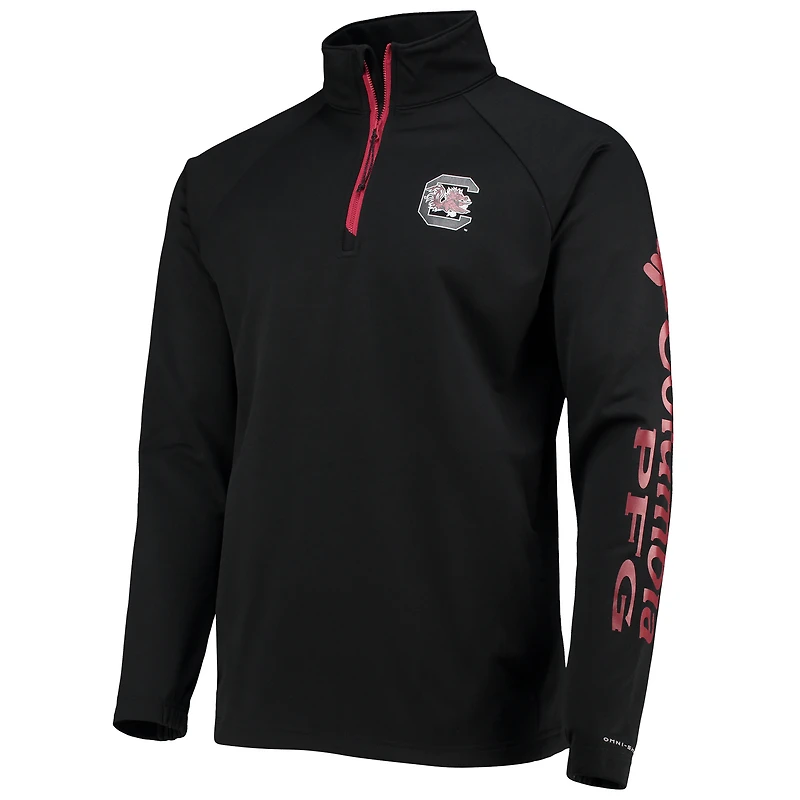 Men's Columbia Black South Carolina Gamecocks Terminal Tackle Fleece Raglan Omni-Shade Quarter-Zip Jacket