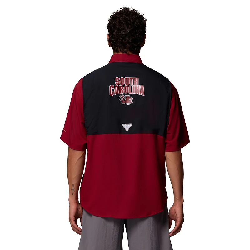 Chemise boutonnée Columbia Garnet South Carolina Gamecocks Tamiami Colorblock Omni-Shade pour homme