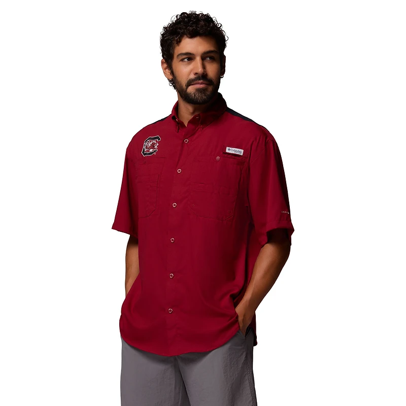 Chemise boutonnée Columbia Garnet South Carolina Gamecocks Tamiami Colorblock Omni-Shade pour homme