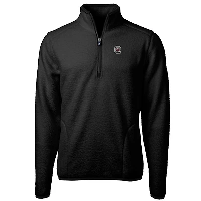 Veste pull-over à col zippé Cutter & Buck noire pour homme, logo de l'équipe des Gamecocks Caroline du Sud, en polaire sherpa écologique Cascade.