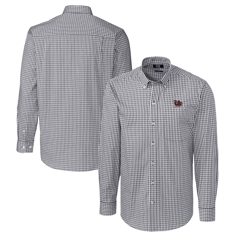 Chemise habillée à manches longues en vichy extensible, coloris anthracite, Cutter & Buck South Carolina Gamecocks Vault, pour homme.