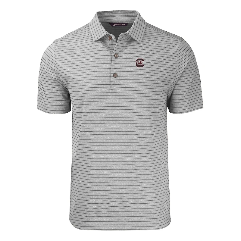 Men's Cutter & Buck  Heather Gray South Carolina Gamecocks Forge Eco Heathered Stripe Stretch Recycled Polo