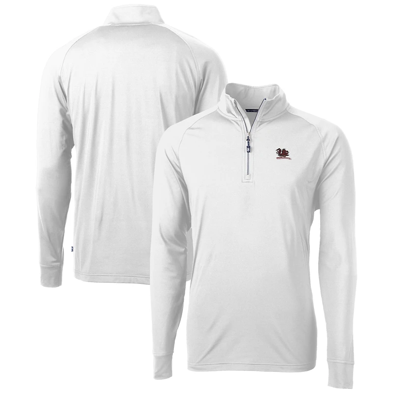 Men's Cutter & Buck White South Carolina Gamecocks Vault Adapt Eco Knit Stretch Recycled DryTec Quarter-Zip Top