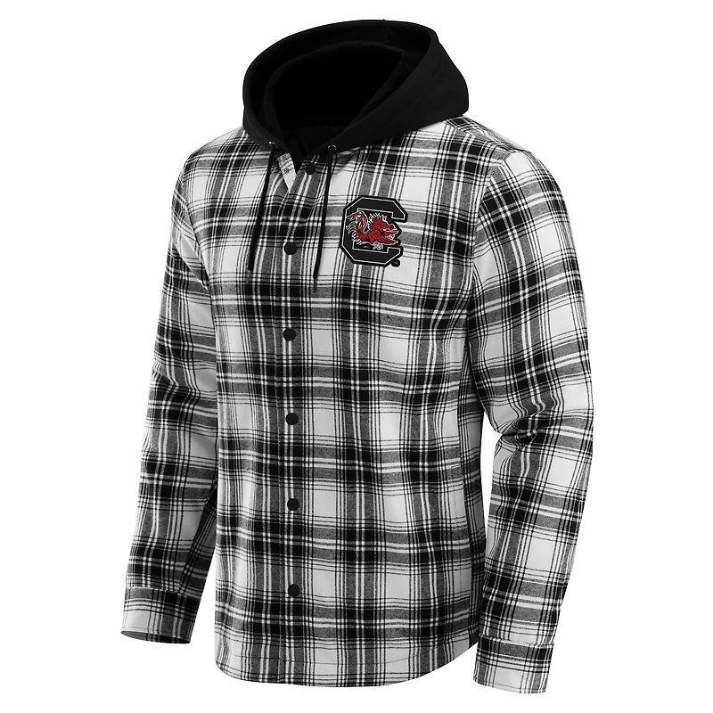 Men's Darius Rucker Collection by Fanatics  Black South Carolina Gamecocks Plaid Flannel Quilted Full-Snap Hooded Shacket
