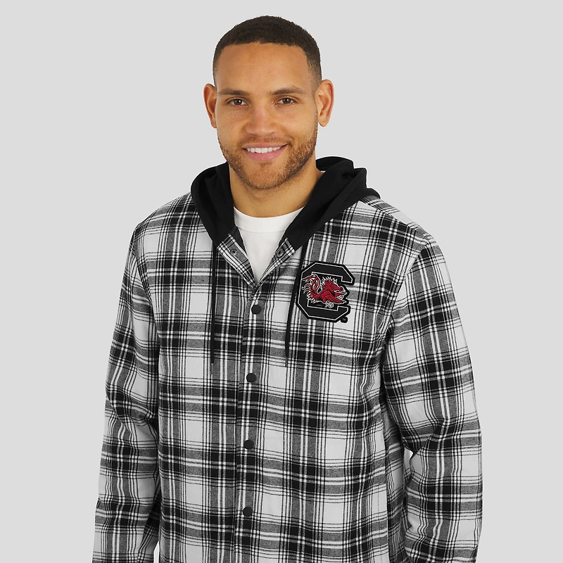 Men's Darius Rucker Collection by Fanatics  Black South Carolina Gamecocks Plaid Flannel Quilted Full-Snap Hooded Shacket