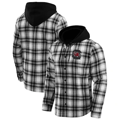 Men's Darius Rucker Collection by Fanatics  Black South Carolina Gamecocks Plaid Flannel Quilted Full-Snap Hooded Shacket