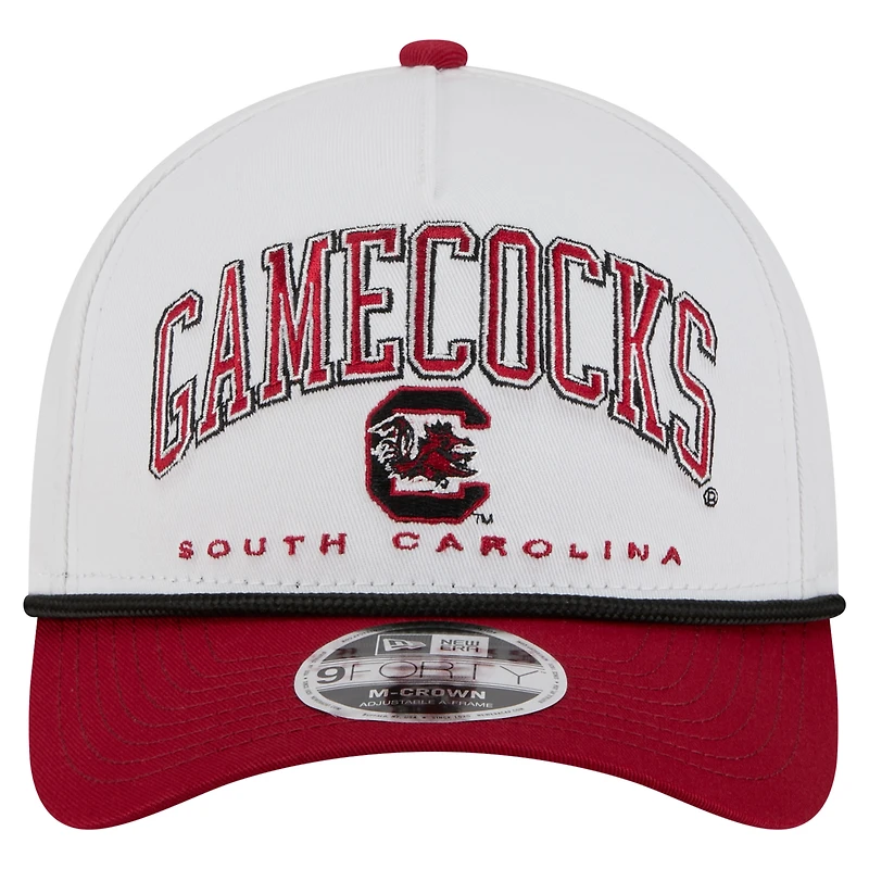 Men's New Era White/Garnet South Carolina Gamecocks Arch Two-Tone Rope 9FORTY A-Frame M-Crown Adjustable Hat