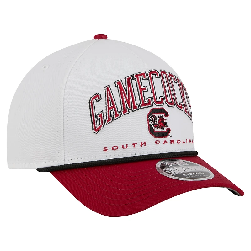 Men's New Era White/Garnet South Carolina Gamecocks Arch Two-Tone Rope 9FORTY A-Frame M-Crown Adjustable Hat