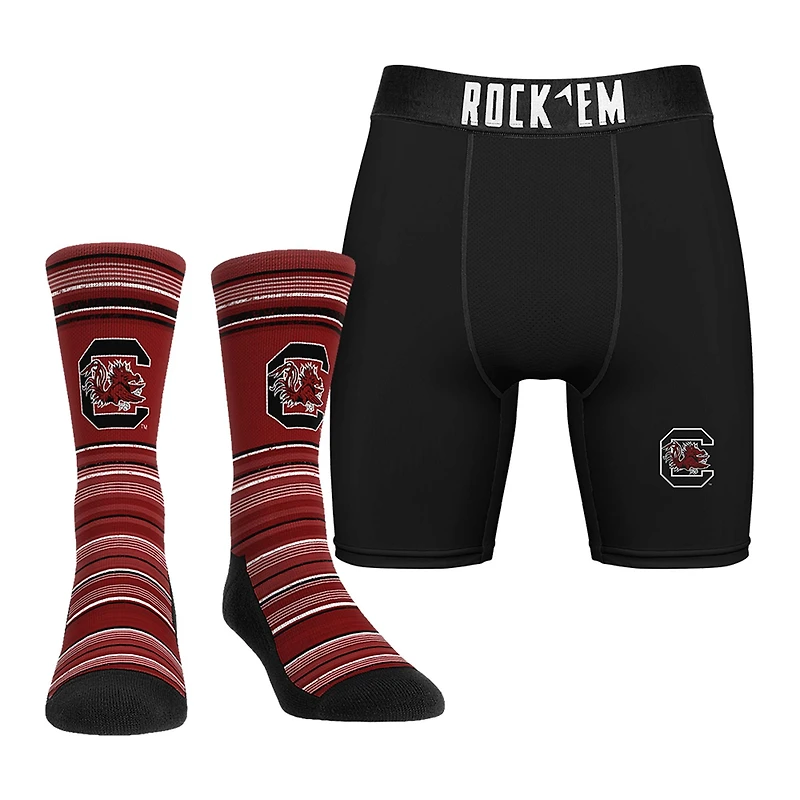 Pack combiné de chaussettes et caleçons boxeurs Rock Em Socks South Carolina Gamecocks Primary Crew pour hommes