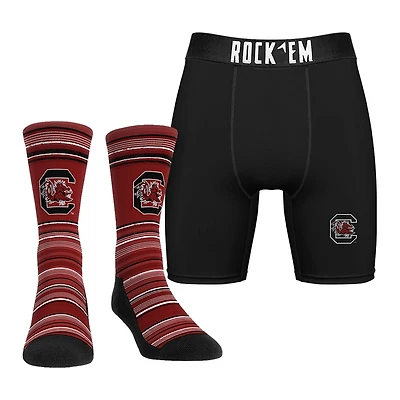 Pack combiné de chaussettes et caleçons boxeurs Rock Em Socks South Carolina Gamecocks Primary Crew pour hommes