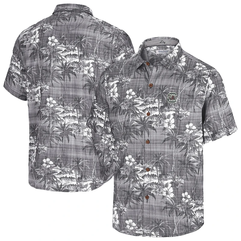 Chemise boutonnée noire Tommy Bahama pour homme, Gamecocks de Caroline du Sud, Coconut Point, Palmetta Island, Zone Camp