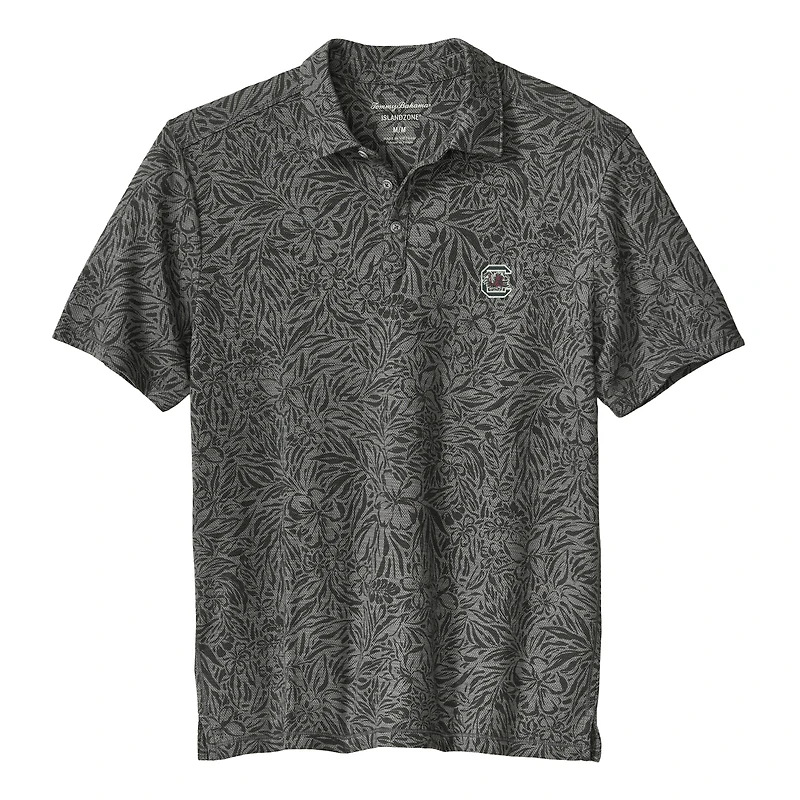 Men's Tommy Bahama Gray South Carolina Gamecocks IslandZone Wild Hibiscus Tri-Blend Polo