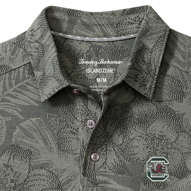 Men's Tommy Bahama Gray South Carolina Gamecocks Palm Fresco Hibiscus IslandZone® Polo