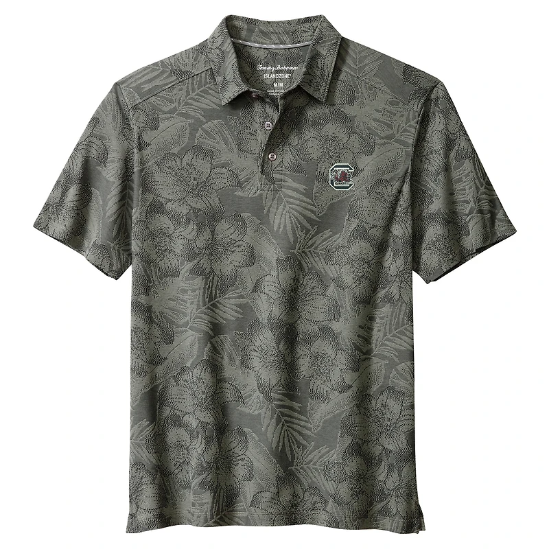 Men's Tommy Bahama Gray South Carolina Gamecocks Palm Fresco Hibiscus IslandZone® Polo