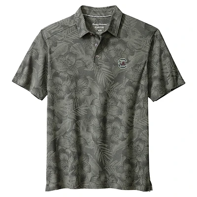 Men's Tommy Bahama Gray South Carolina Gamecocks Palm Fresco Hibiscus IslandZone® Polo
