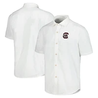 Chemise boutonnée Tommy Bahama pour hommes, Gamecocks de Caroline du Sud, blanche, Coconut Point, Palm Vista, IslandZone Camp
