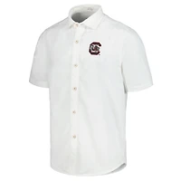 Men's Tommy Bahama White South Carolina Gamecocks Coconut Point Palm Vista IslandZone Camp Button-Up Shirt