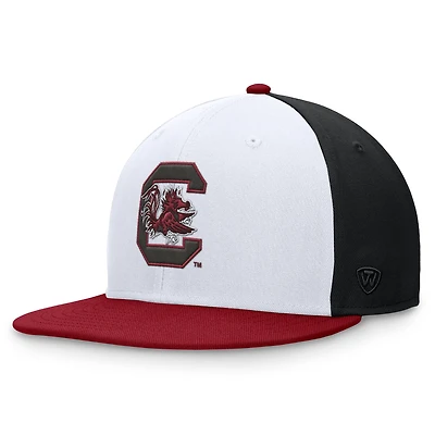 Casquette ajustée de collection Tri-Tone Heritage des Gamecocks Caroline du Sud blanc/grenat Top of the World pour hommes