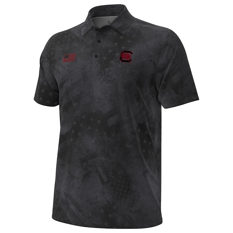 Polo Under Armour noir pour homme, collection Freedom des Gamecocks de Caroline du Sud, ArmourFuse
