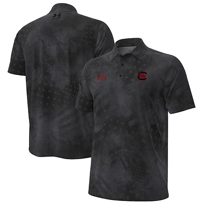 Polo Under Armour noir pour homme, collection Freedom des Gamecocks de Caroline du Sud, ArmourFuse