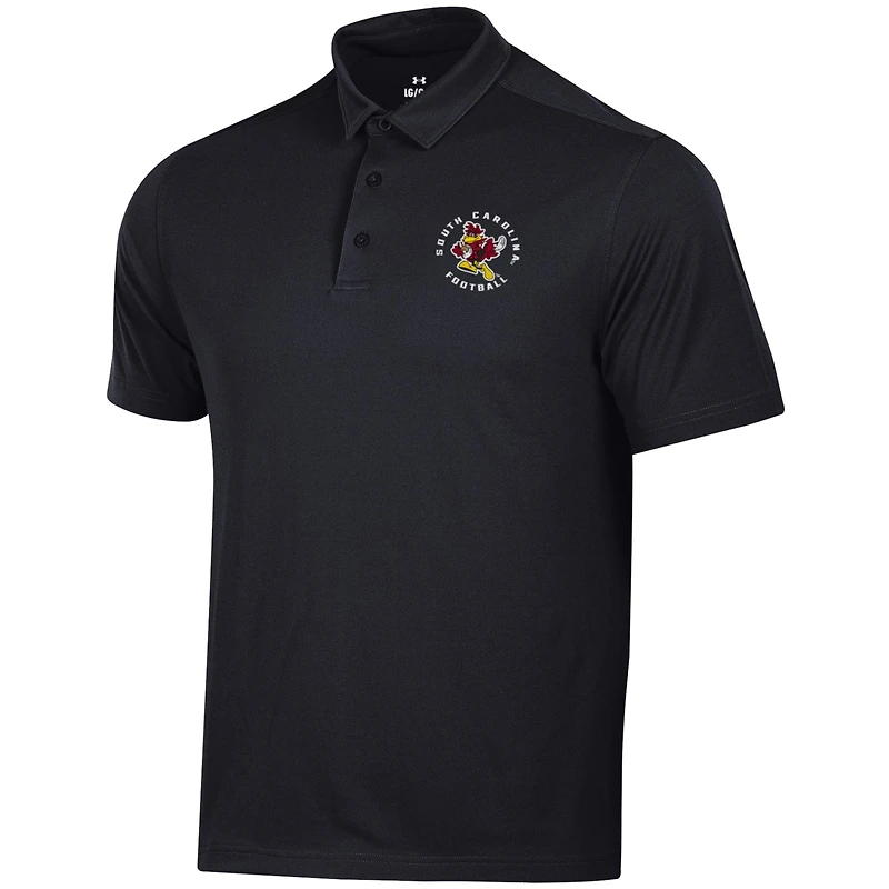 Polo noir Under Armour pour homme, motif mascotte des South Carolina Gamecocks