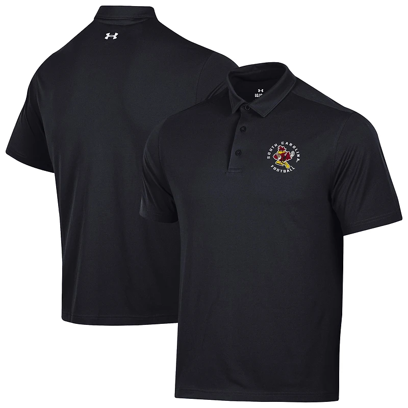 Polo noir Under Armour pour homme, motif mascotte des South Carolina Gamecocks