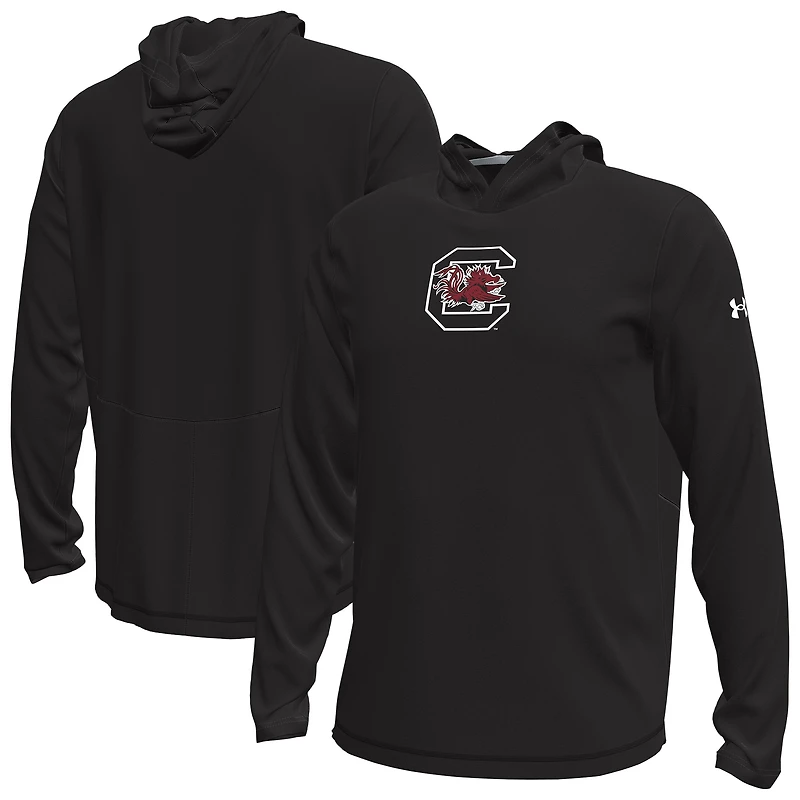 T-shirt à capuche et manches longues Under Armour Black South Carolina Gamecocks Sideline Knockout pour homme