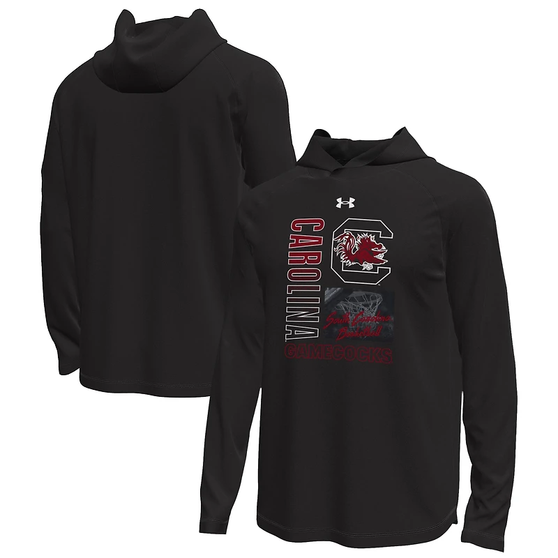 T-shirt à capuche manches longues Under Armour noir pour homme, motif Gamecocks de Caroline du Sud Unity Shooting