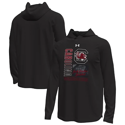 T-shirt à capuche manches longues Under Armour noir pour homme, motif Gamecocks de Caroline du Sud Unity Shooting