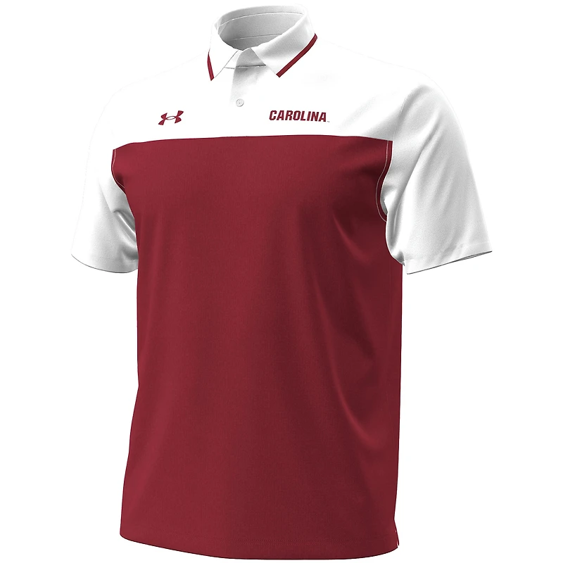Polo Under Armour Green Blocked Grenat/Blanc pour homme des South Carolina Gamecocks