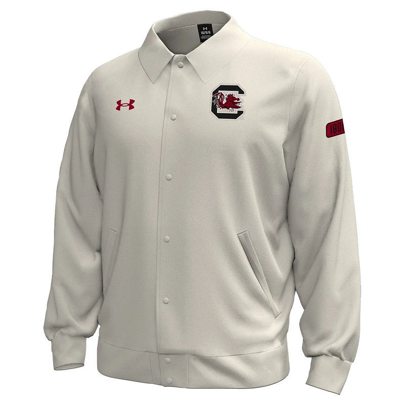 Men's Under Armour Stone South Carolina Gamecocks Gameday Icon Full-Snap Fleece Jacket