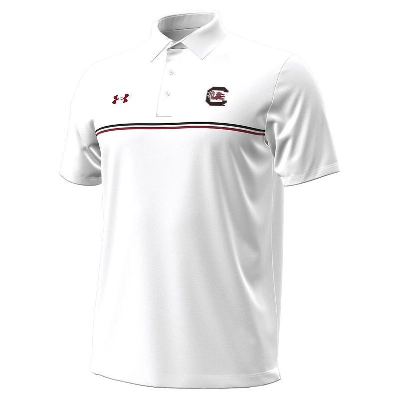 Men's Under Armour White South Carolina Gamecocks Performance Drive Chest Stripe Polo