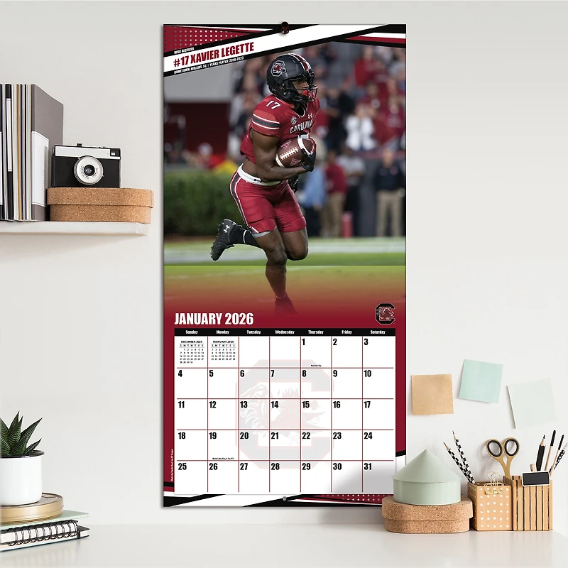 Calendrier mural 2026 des Gamecocks de Caroline du Sud (12 x 12 po)