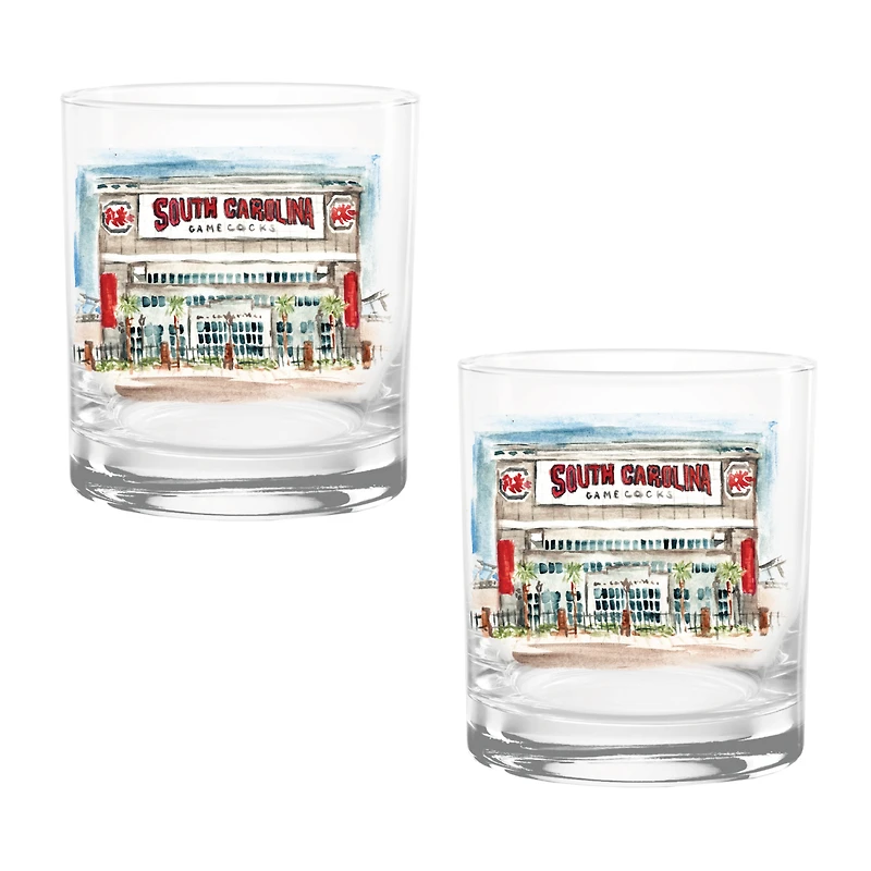 Aquarelles Laura Wilcox des Gamecocks de Caroline du Sud, 14 oz, lot de 2 verres à whisky