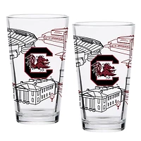 Pack de deux Gamecocks de Caroline du Sud 16oz. Ensemble de verres à pinte Campus Line Art