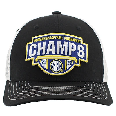 Casquette ajustable unisexe Zephyr noire/blanche South Carolina Gamecocks 2025 SEC Women's Basketball Conference Tournament Champions Locker Room Trucker