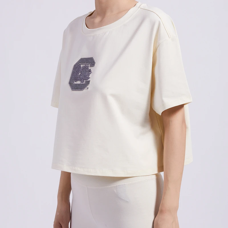 T-shirt court boxy en tissu éponge français inversé Pro Standard Cream South Carolina Gamecocks pour femme