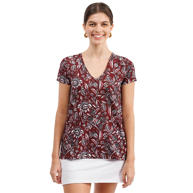 Haut à col en V fleuri Blake pour femme Smith & Quinn Garnet South Carolina Gamecocks