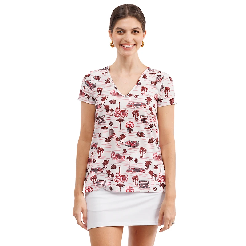 Women's Smith & Quinn White South Carolina Gamecocks Blake Floral V-Neck Top